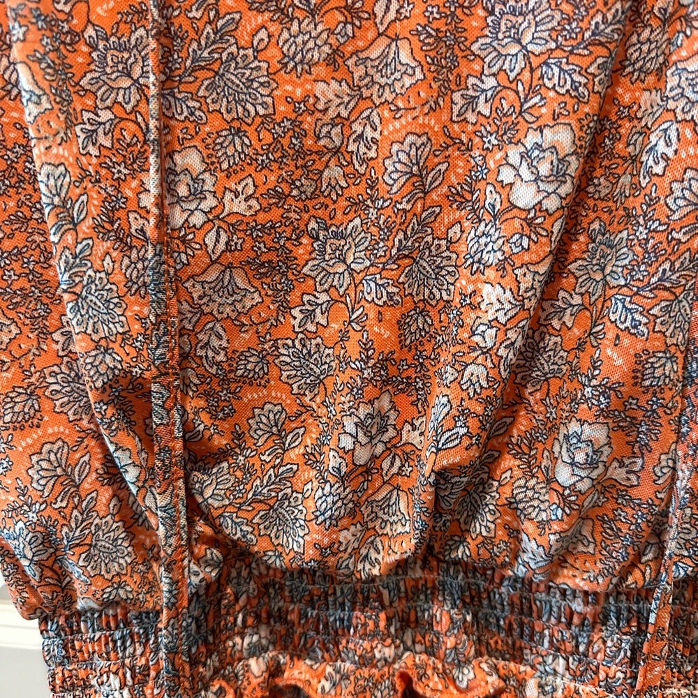 Smocked Waist Floral Maxi Dress in Orange Size Large - Picture 3 of 6